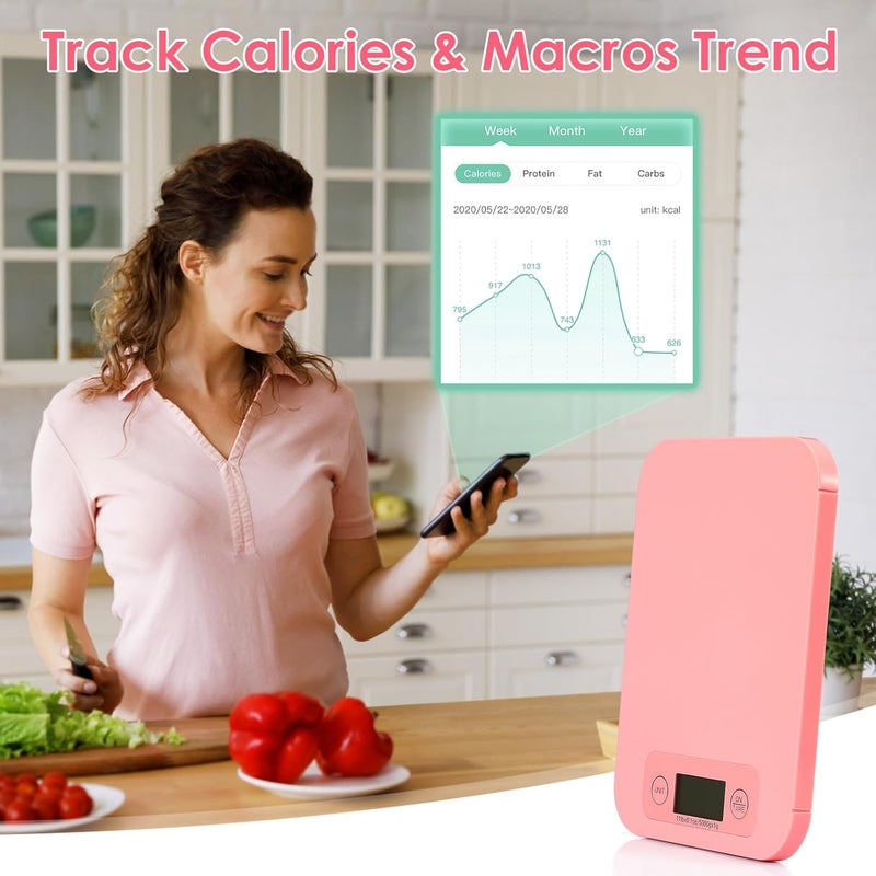 URAMAZ Smart Food Scale for Weight Loss, Digital Food Scale Grams and Ounces with Nutritional Calculator, Food Weight Scale for Diet, Keto, Macro, Calories Counting, Meal Prep 0.1oz/11lb (Pink) - Image 3